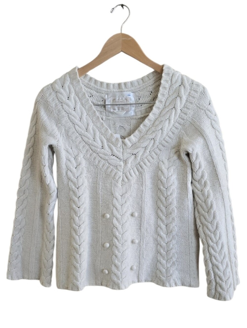 Old Navy Cotton & Lambswool Cable Knit V-neck Long Sleeve Sweater. Size Medium